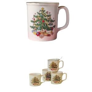 Vintage Christmas Tree Coffee Cup Mug Set of‎ 4 Fine China Hostess Gift Holiday